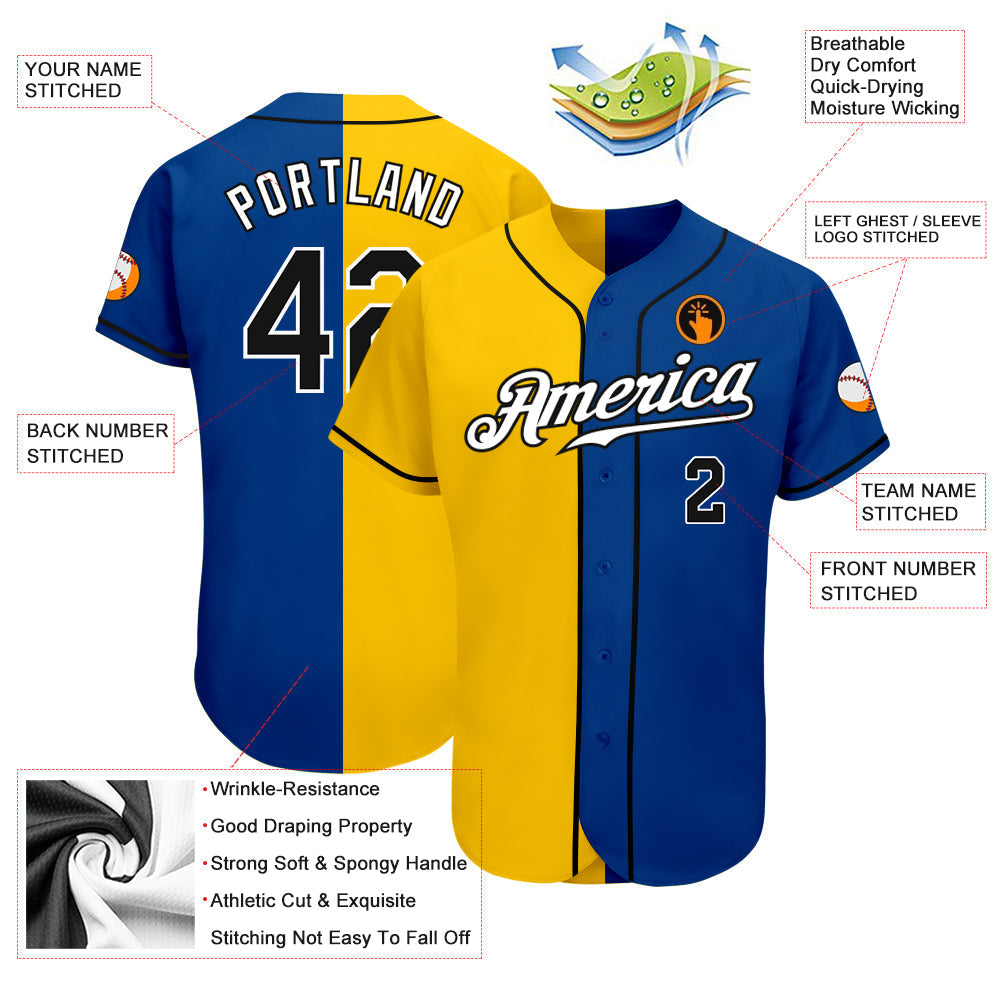 Custom Royal Black-Yellow Authentic Split Fashion Baseball Jersey baseball jersey product view 3