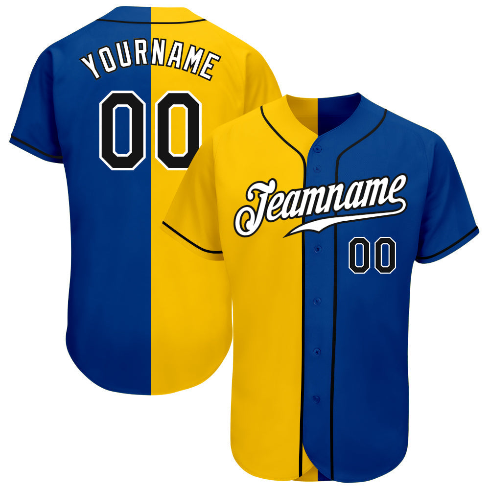 Custom Royal Black-Yellow Authentic Split Fashion Baseball Jersey baseball jersey product view 1
