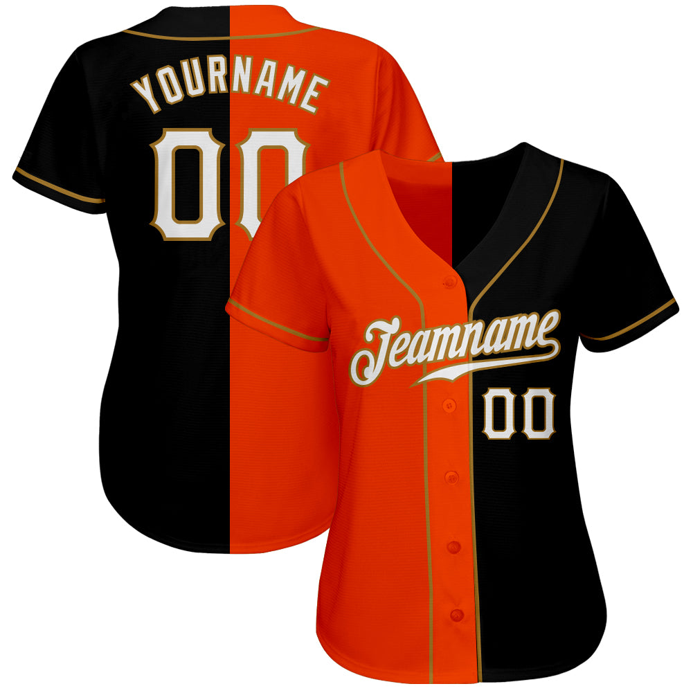 Custom Black White-Orange Authentic Split Fashion Baseball Jersey baseball jersey product view 2