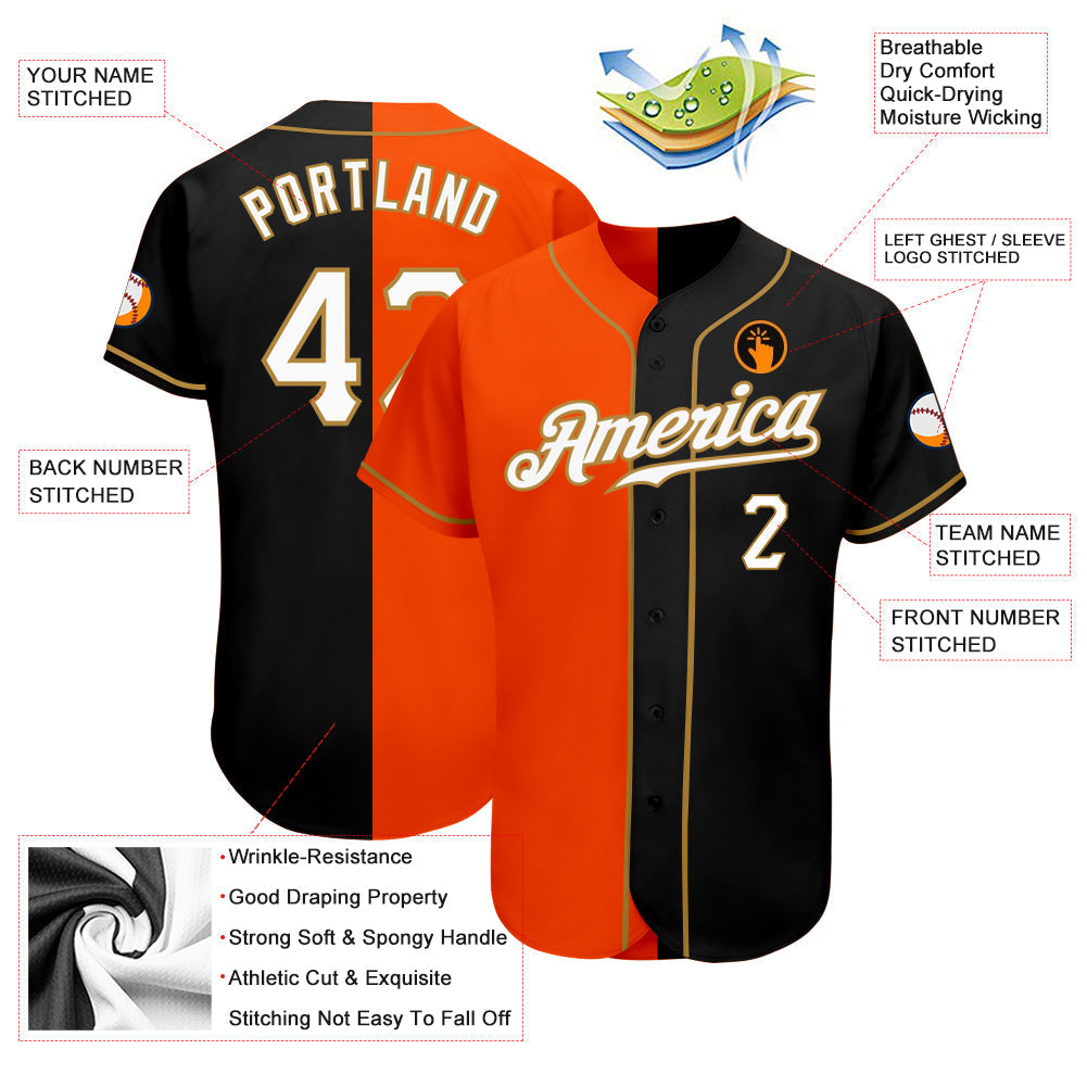 Custom Black White-Orange Authentic Split Fashion Baseball Jersey baseball jersey product view 3