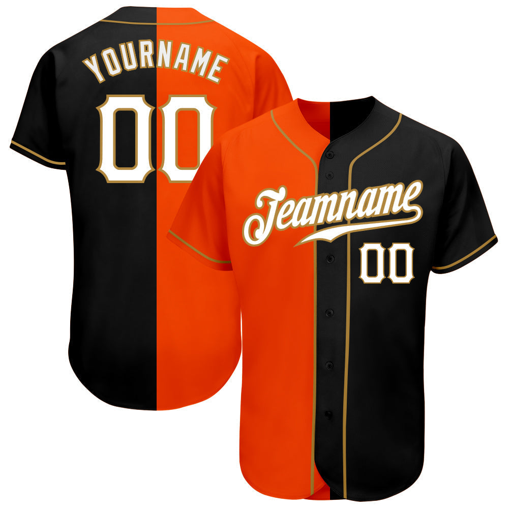 Custom Black White-Orange Authentic Split Fashion Baseball Jersey baseball jersey product view 1