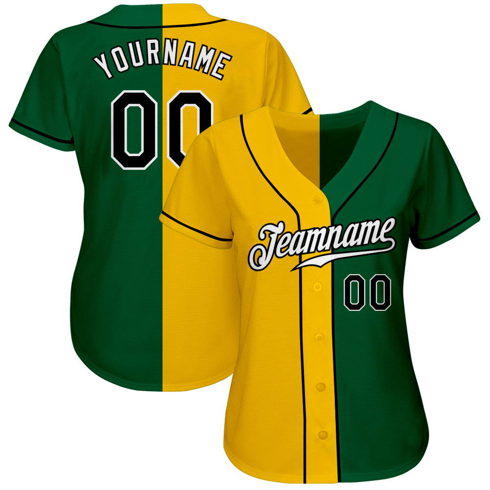 Custom Kelly Green Black-Yellow Authentic Split Fashion Baseball Jersey baseball jersey product view 2