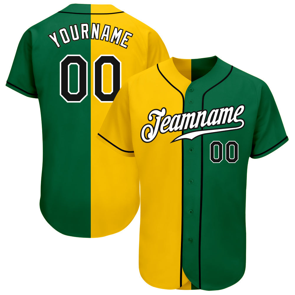 Custom Kelly Green Black-Yellow Authentic Split Fashion Baseball Jersey baseball jersey product view 1