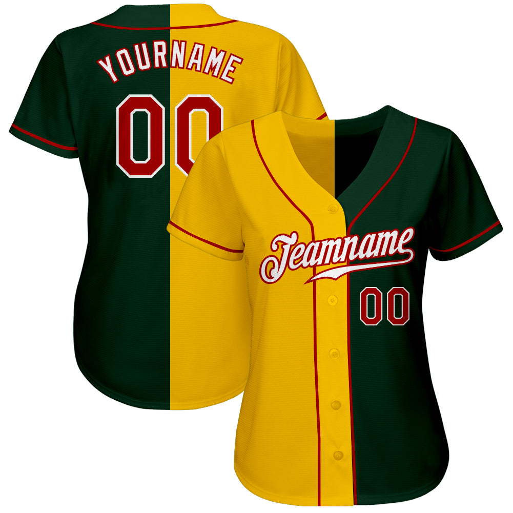 Custom Green Red-Yellow Authentic Split Fashion Baseball Jersey baseball jersey product view 2