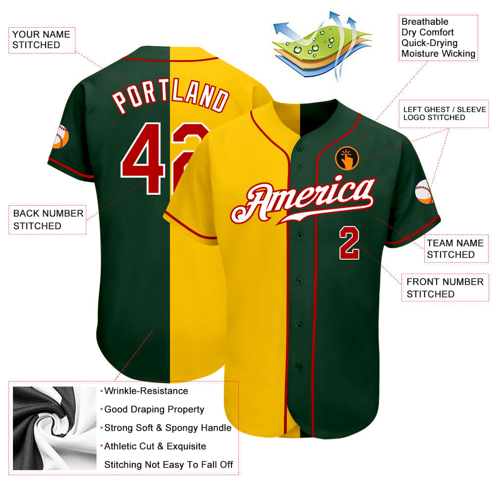 Custom Green Red-Yellow Authentic Split Fashion Baseball Jersey baseball jersey product view 3