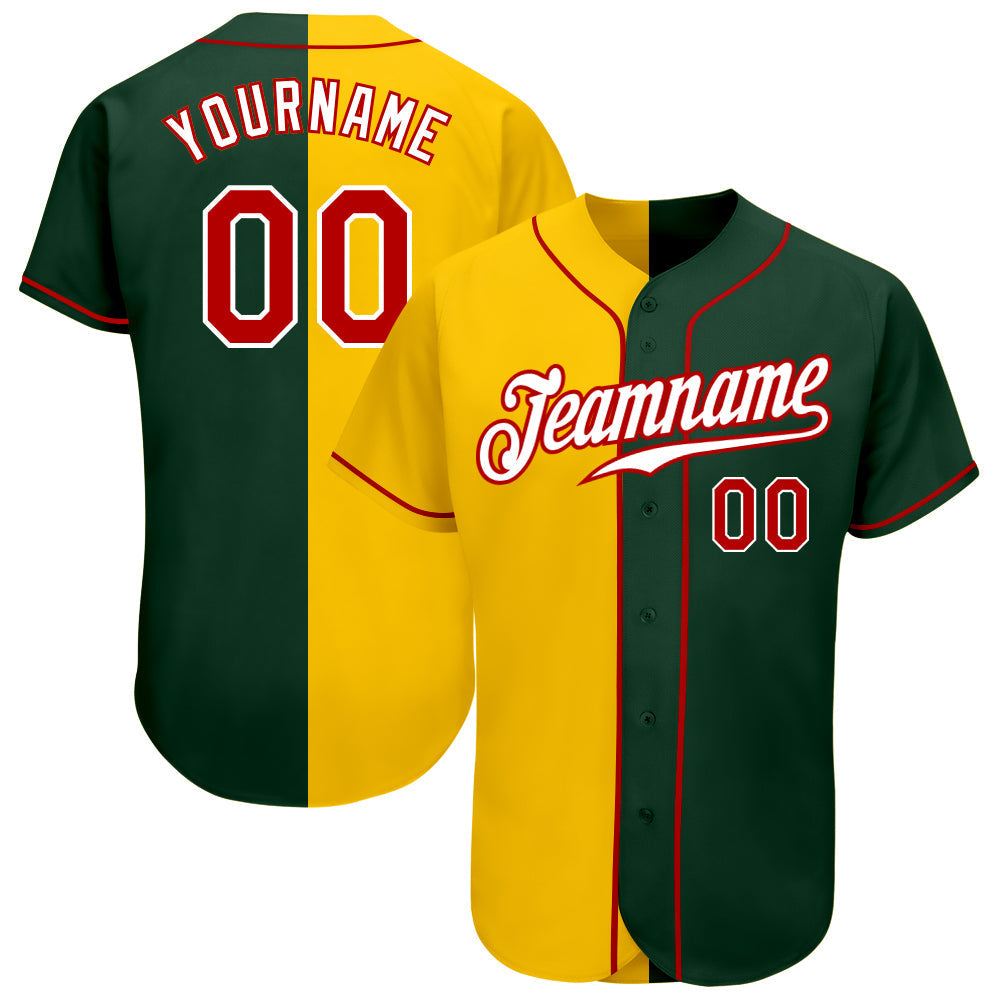 Custom Green Red-Yellow Authentic Split Fashion Baseball Jersey baseball jersey product view 1