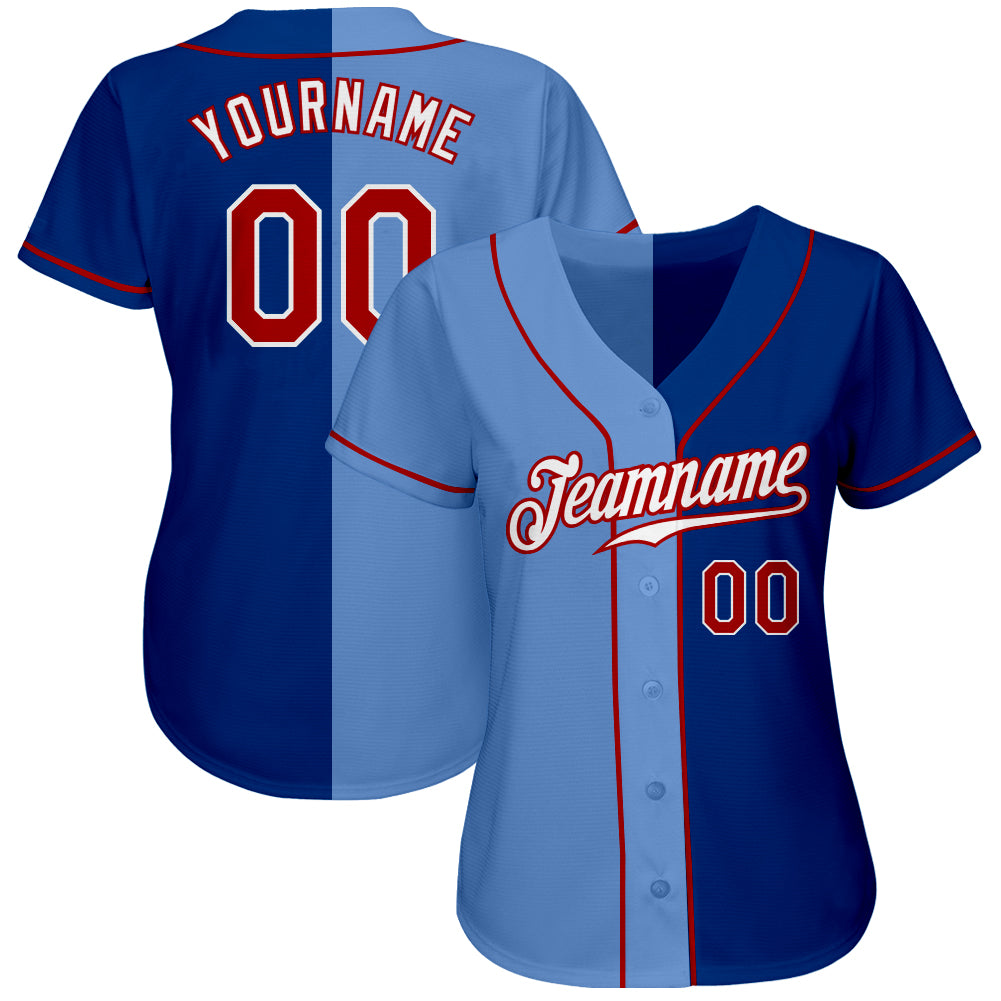 Custom Royal Red-Light Blue Authentic Split Fashion Baseball Jersey baseball jersey product view 2