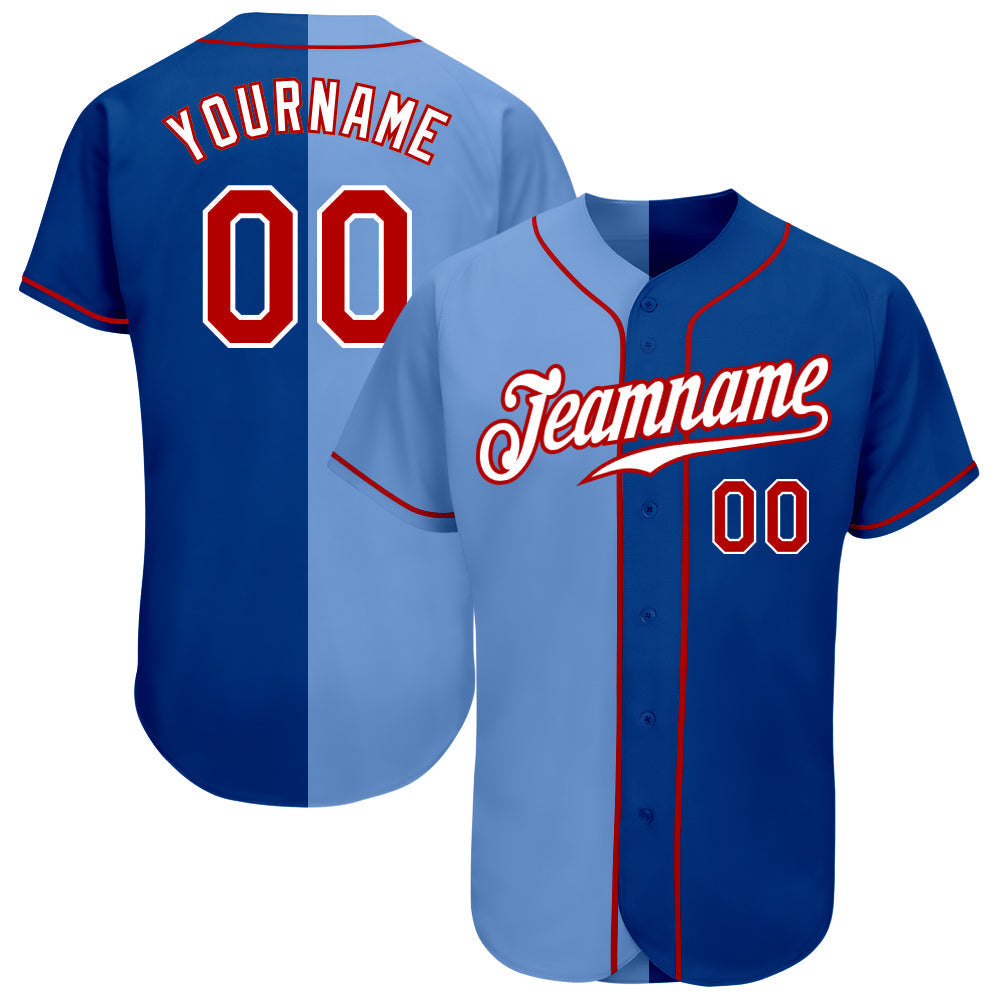 Custom Royal Red-Light Blue Authentic Split Fashion Baseball Jersey baseball jersey product view 1