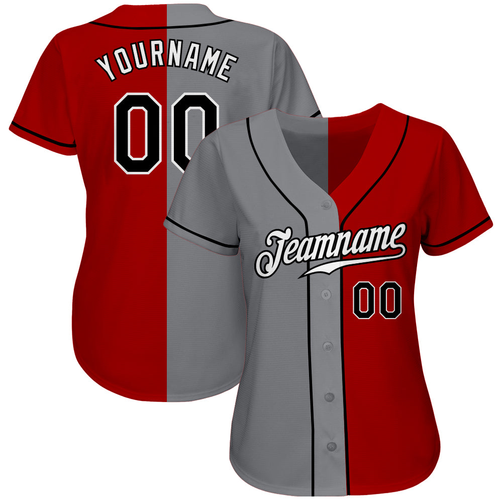 Custom Red Black-Gray Authentic Split Fashion Baseball Jersey baseball jersey product view 3