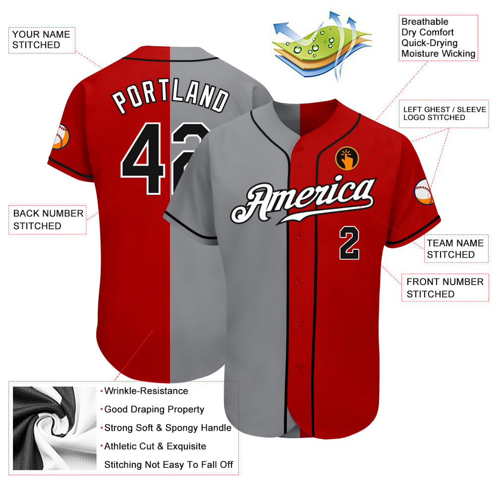 Custom Red Black-Gray Authentic Split Fashion Baseball Jersey baseball jersey product view 4