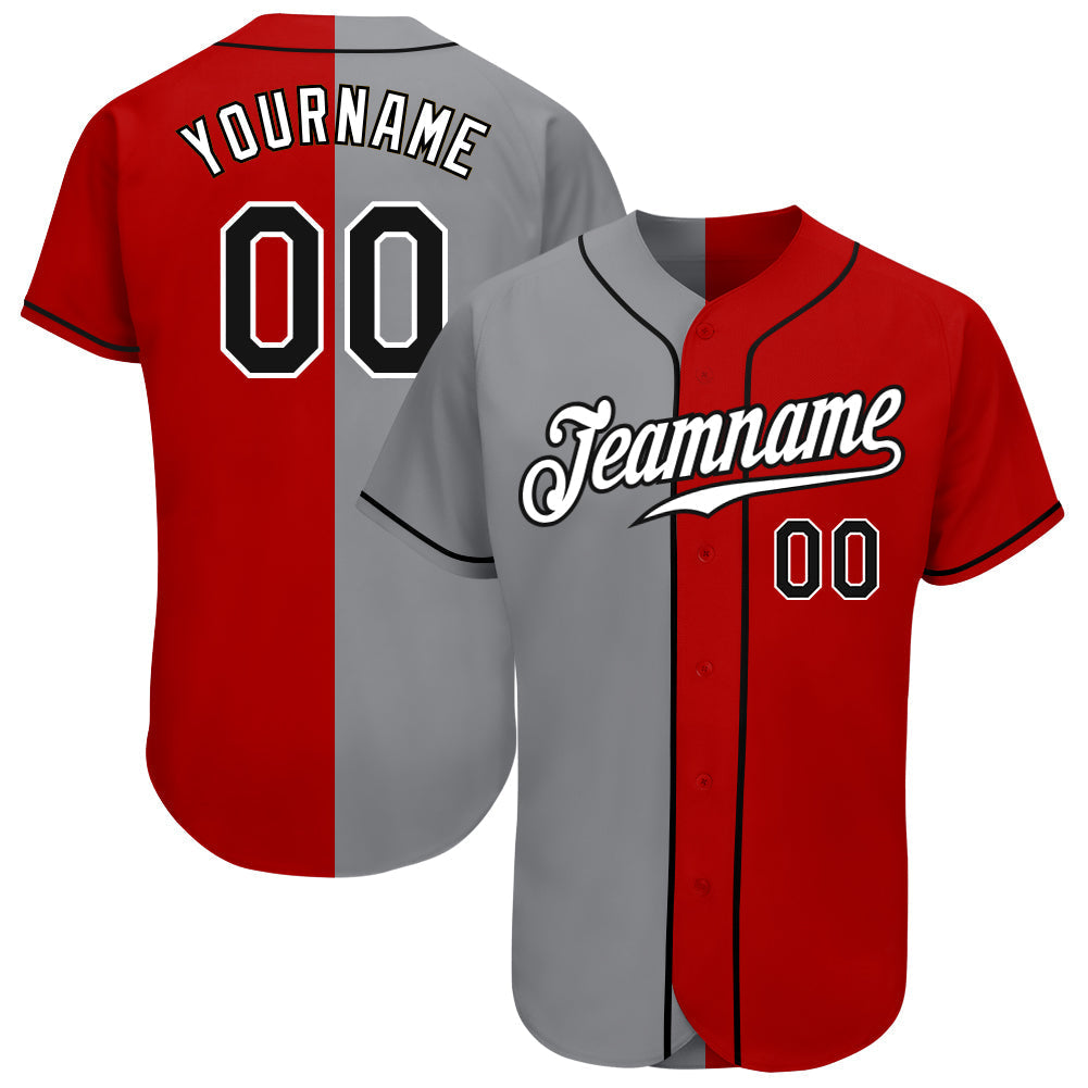 Custom Red Black-Gray Authentic Split Fashion Baseball Jersey baseball jersey product view 1