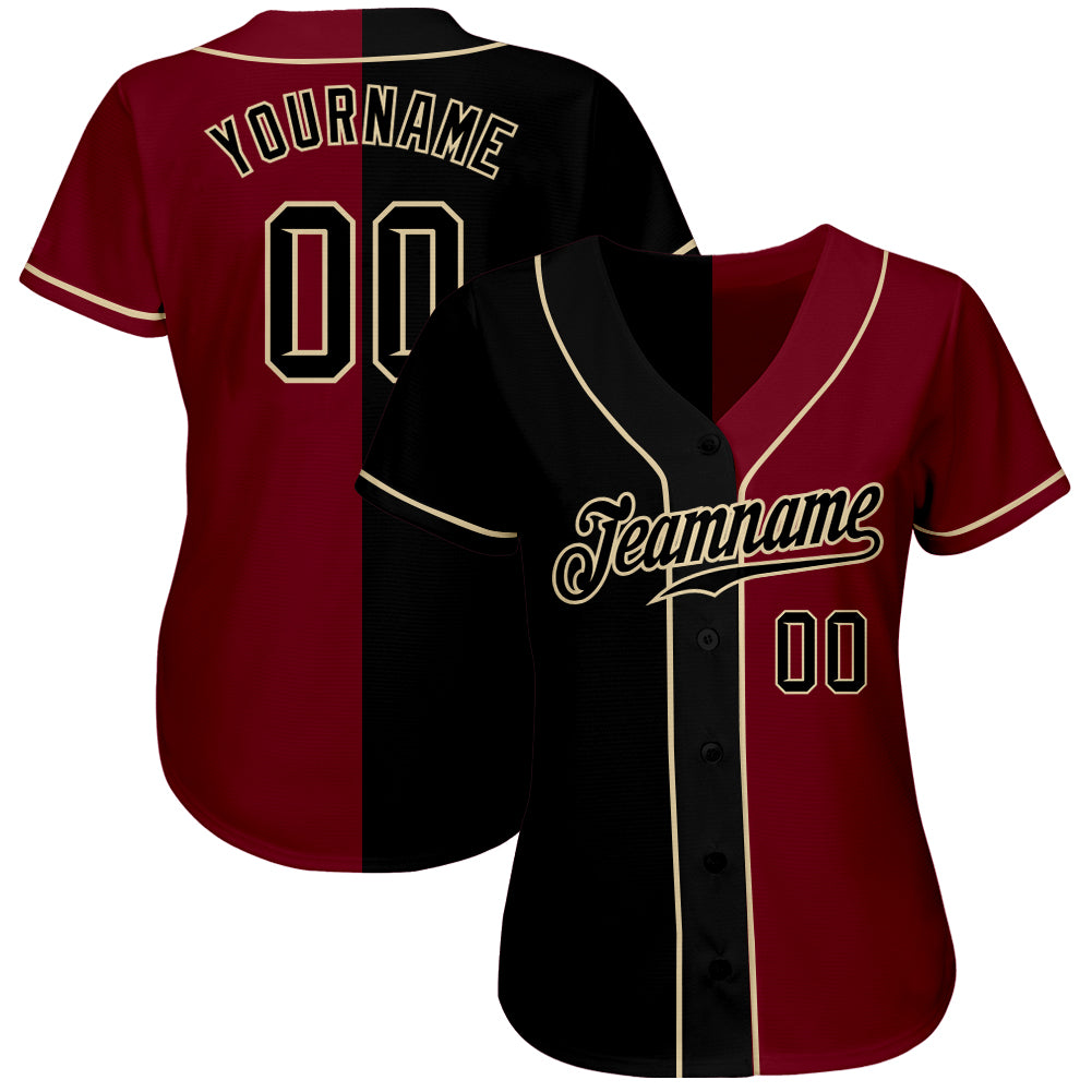 Custom Crimson Black-Cream Authentic Split Fashion Baseball Jersey baseball jersey product view 2