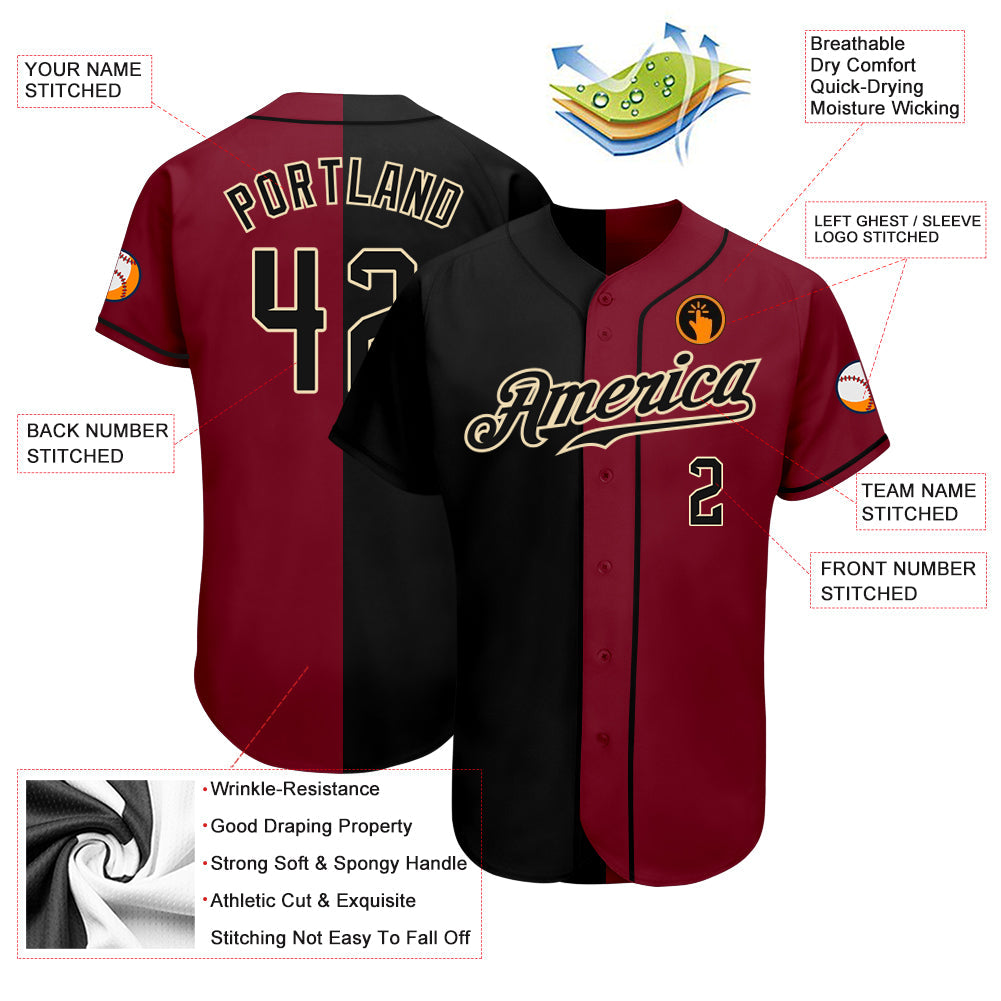 Custom Crimson Black-Cream Authentic Split Fashion Baseball Jersey baseball jersey product view 3