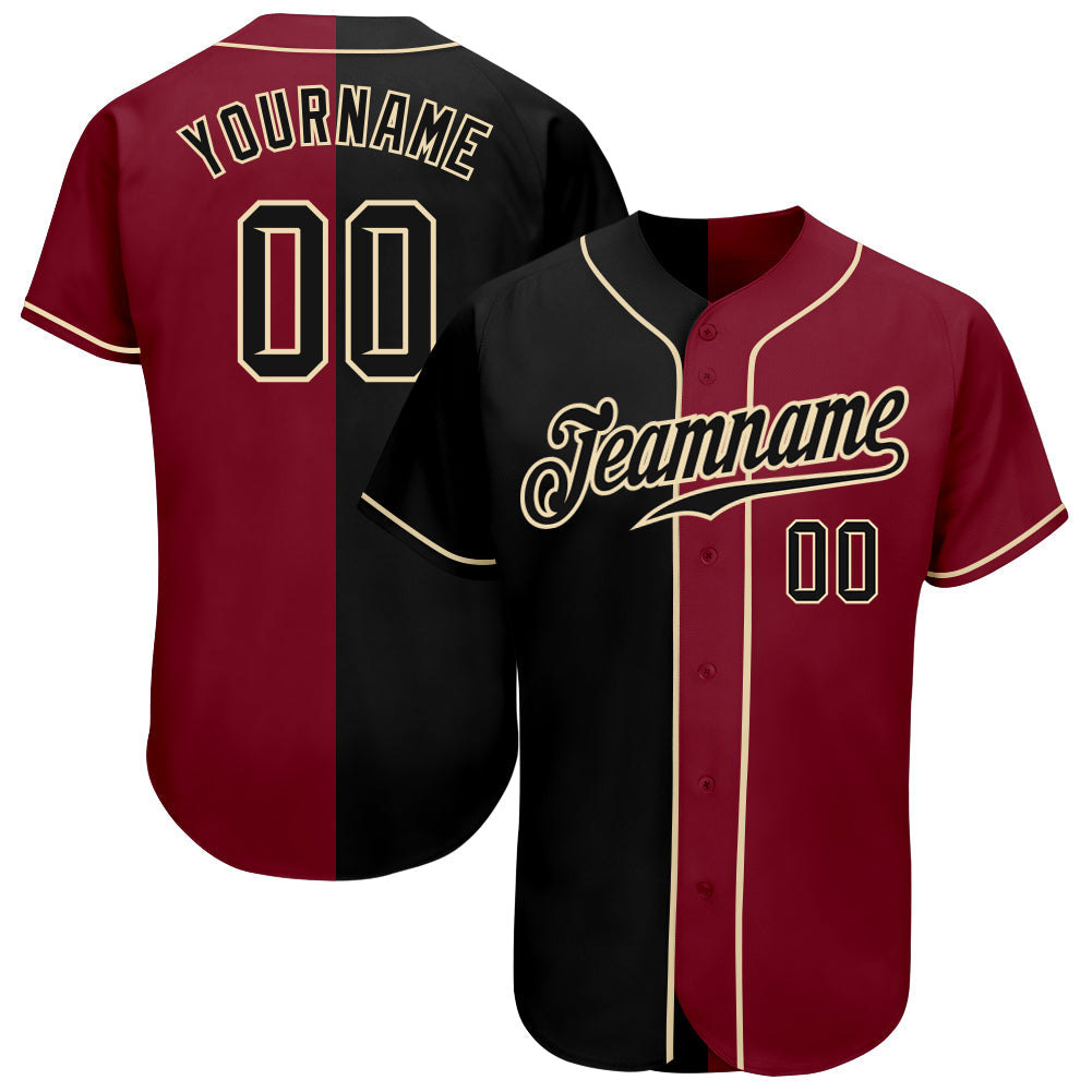 Custom Crimson Black-Cream Authentic Split Fashion Baseball Jersey baseball jersey product view 1