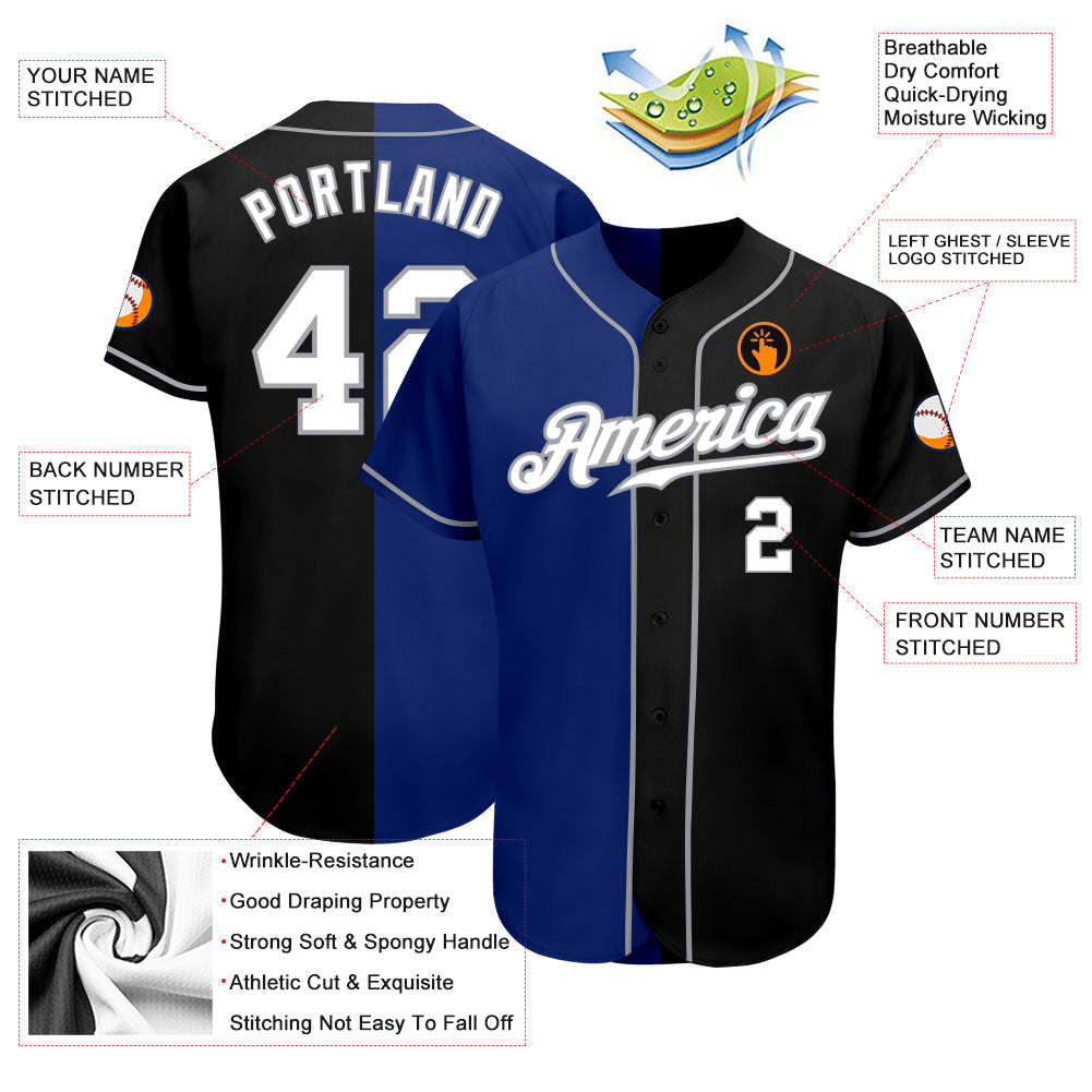 Custom Black White-Royal Authentic Split Fashion Baseball Jersey baseball jersey product view 3