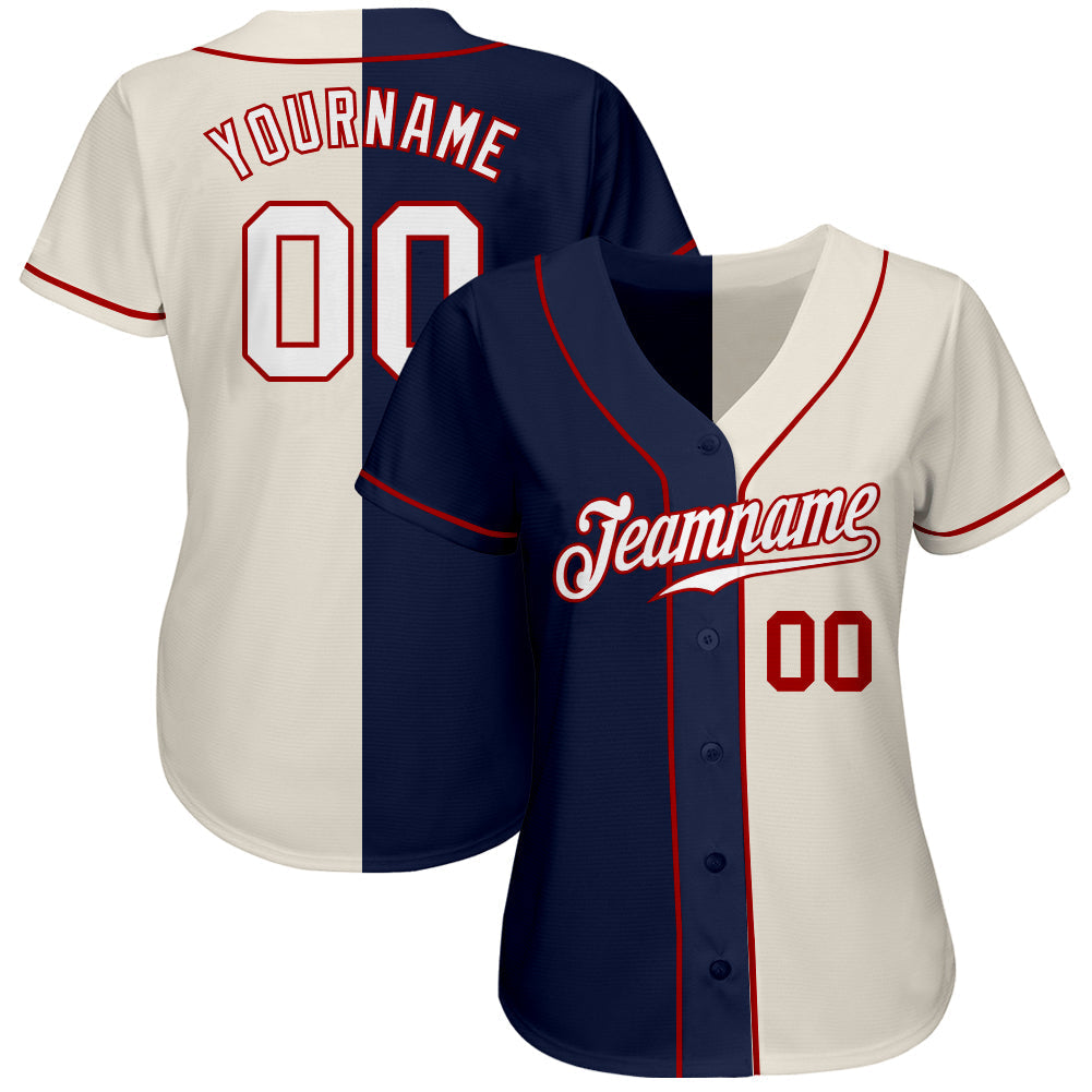Custom Cream White-Navy Authentic Split Fashion Baseball Jersey baseball jersey product view 2