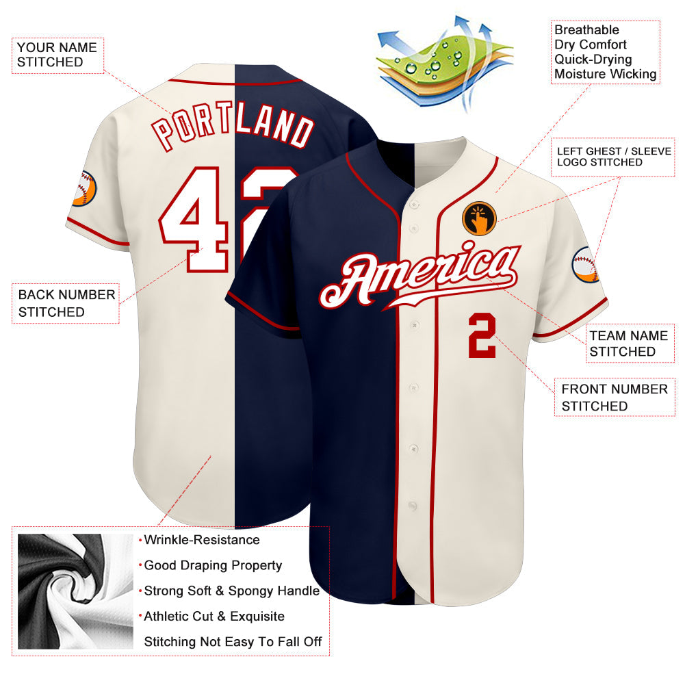 Custom Cream White-Navy Authentic Split Fashion Baseball Jersey baseball jersey product view 3