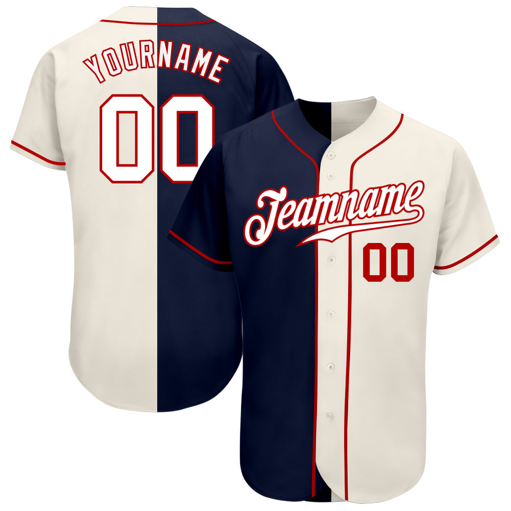Custom Cream White-Navy Authentic Split Fashion Baseball Jersey baseball jersey product view 1