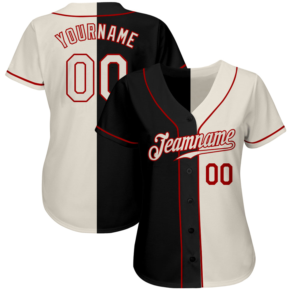 Custom Black Cream-Red Authentic Split Fashion Baseball Jersey baseball jersey product view 2