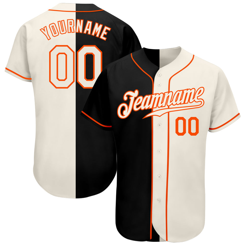 Custom Black Cream-Orange Authentic Split Fashion Baseball Jersey baseball jersey product view 1