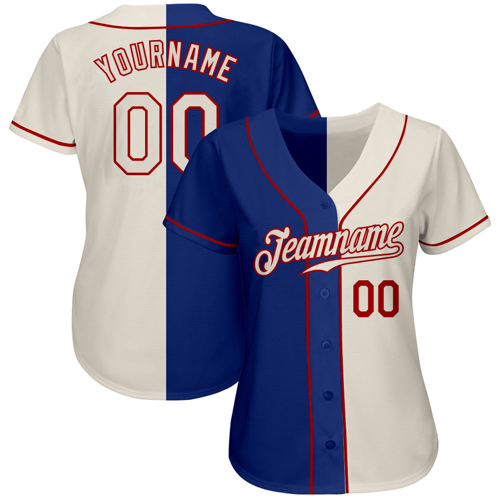 Custom Royal Cream-Red Authentic Split Fashion Baseball Jersey baseball jersey product view 2