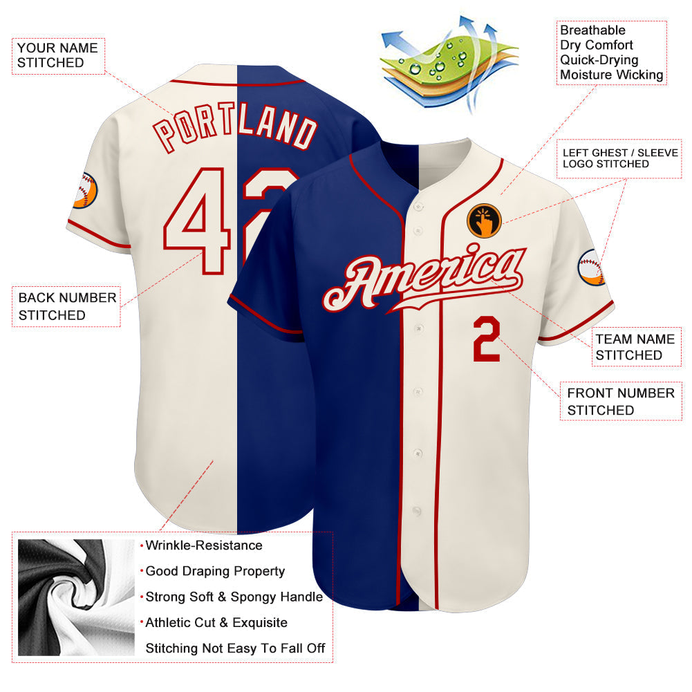 Custom Royal Cream-Red Authentic Split Fashion Baseball Jersey baseball jersey product view 3