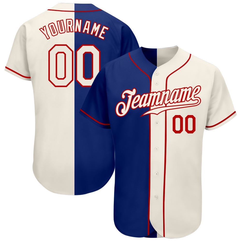 Custom Royal Cream-Red Authentic Split Fashion Baseball Jersey baseball jersey product view 1