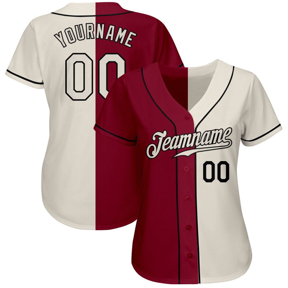 Custom Crimson Cream-Black Authentic Split Fashion Baseball Jersey baseball jersey product view 2