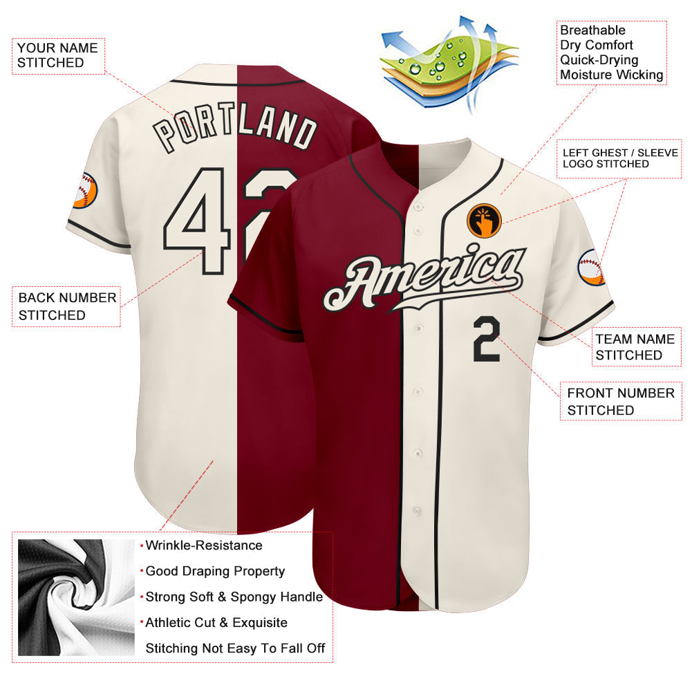 Custom Crimson Cream-Black Authentic Split Fashion Baseball Jersey baseball jersey product view 3