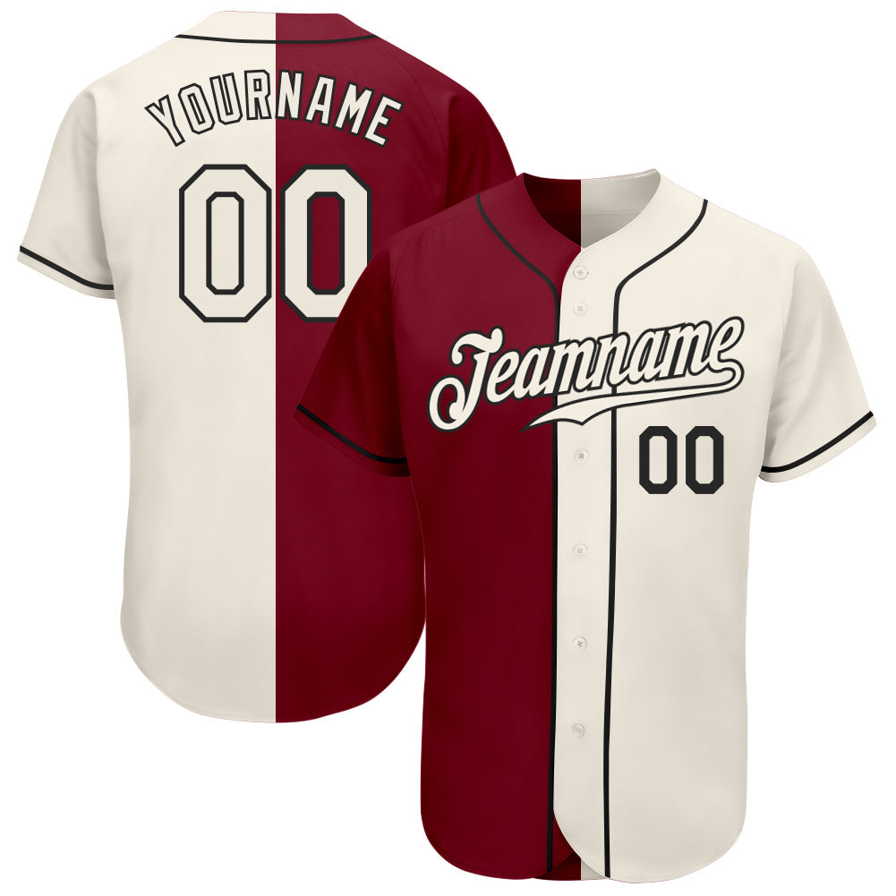 Custom Crimson Cream-Black Authentic Split Fashion Baseball Jersey baseball jersey product view 1