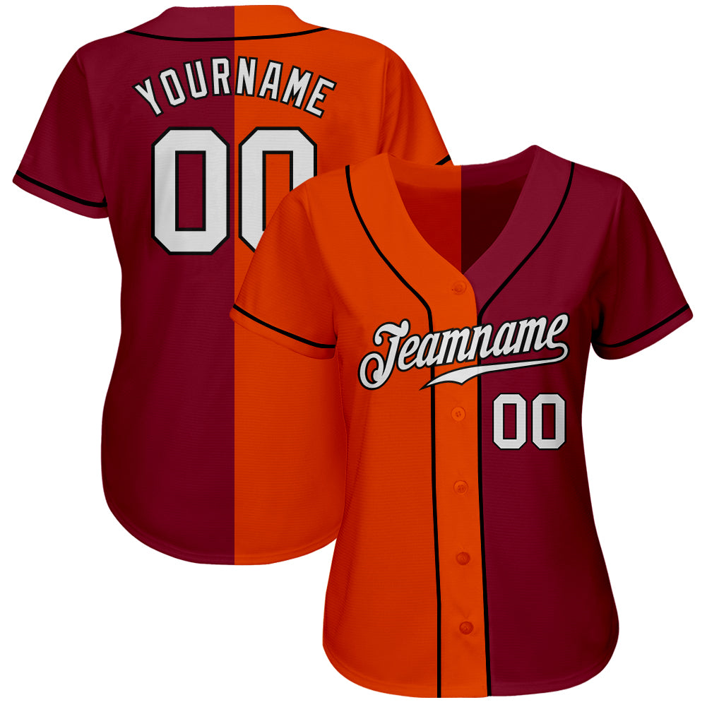Custom Crimson White Orange-Black Authentic Split Fashion Baseball Jersey baseball jersey product view 2