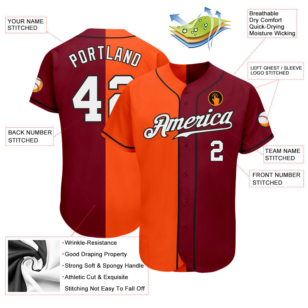 Custom Crimson White Orange-Black Authentic Split Fashion Baseball Jersey baseball jersey product view 3