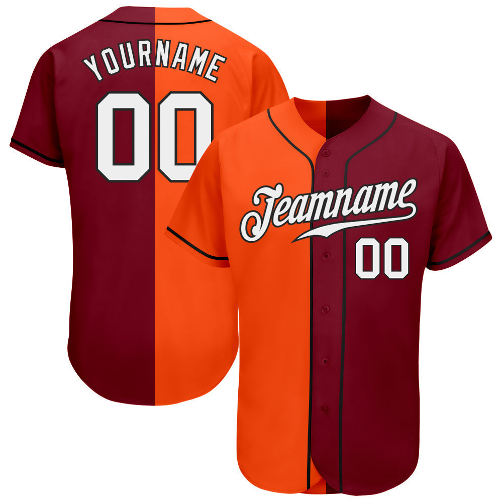 Custom Crimson White Orange-Black Authentic Split Fashion Baseball Jersey baseball jersey product view 1