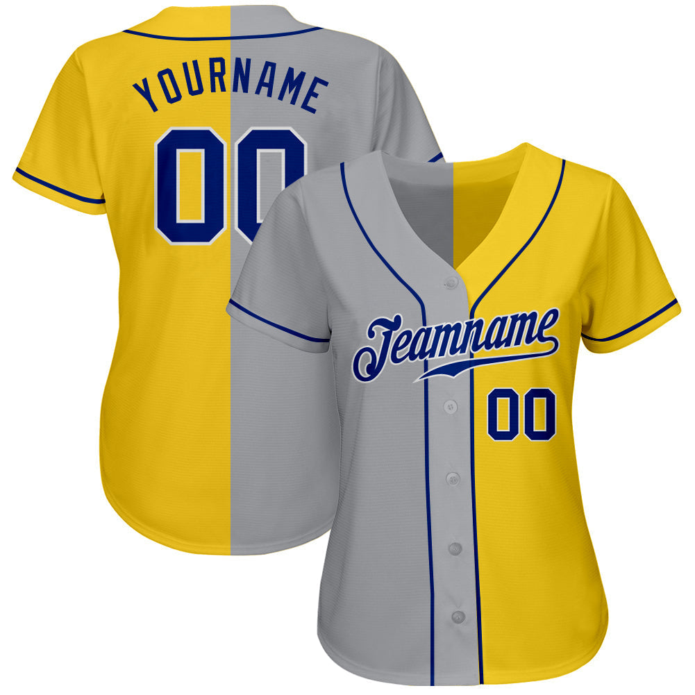 Custom Yellow Royal Gray-White Authentic Split Fashion Baseball Jersey baseball jersey product view 2