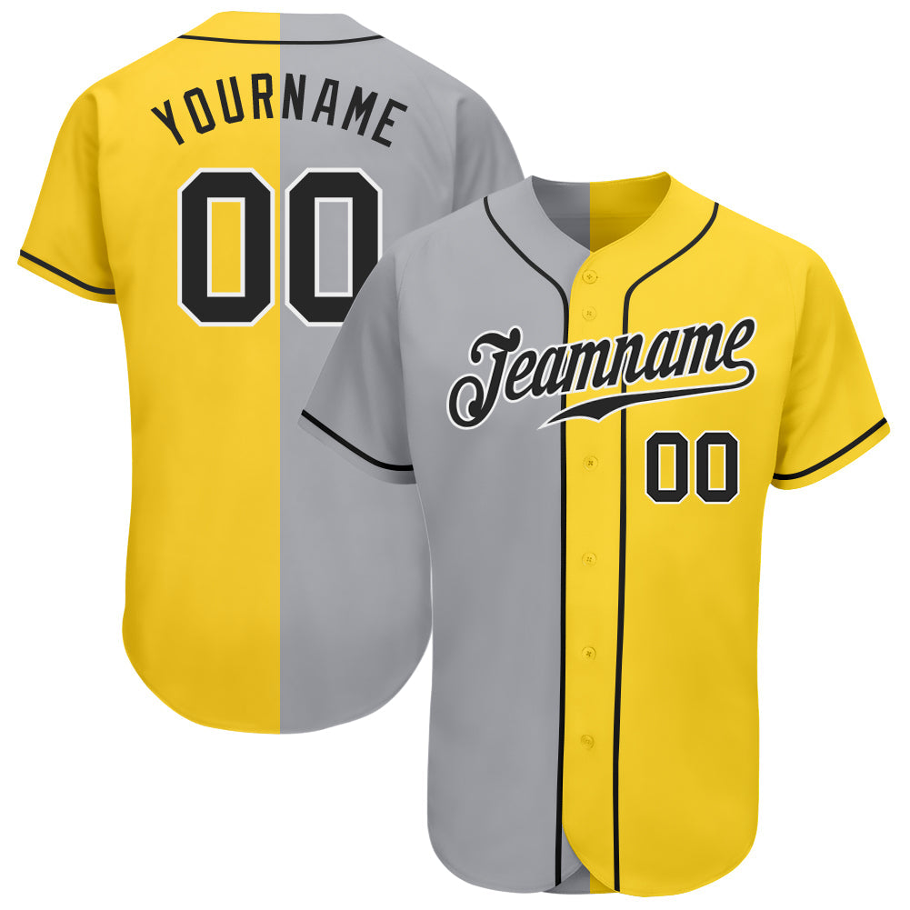 Custom Yellow Black Gray-White Authentic Split Fashion Baseball Jersey baseball jersey product view 1