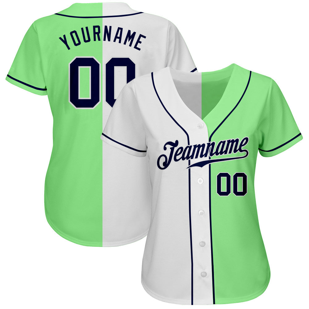 Custom Pea Green Navy-White Authentic Split Fashion Baseball Jersey baseball jersey product view 2