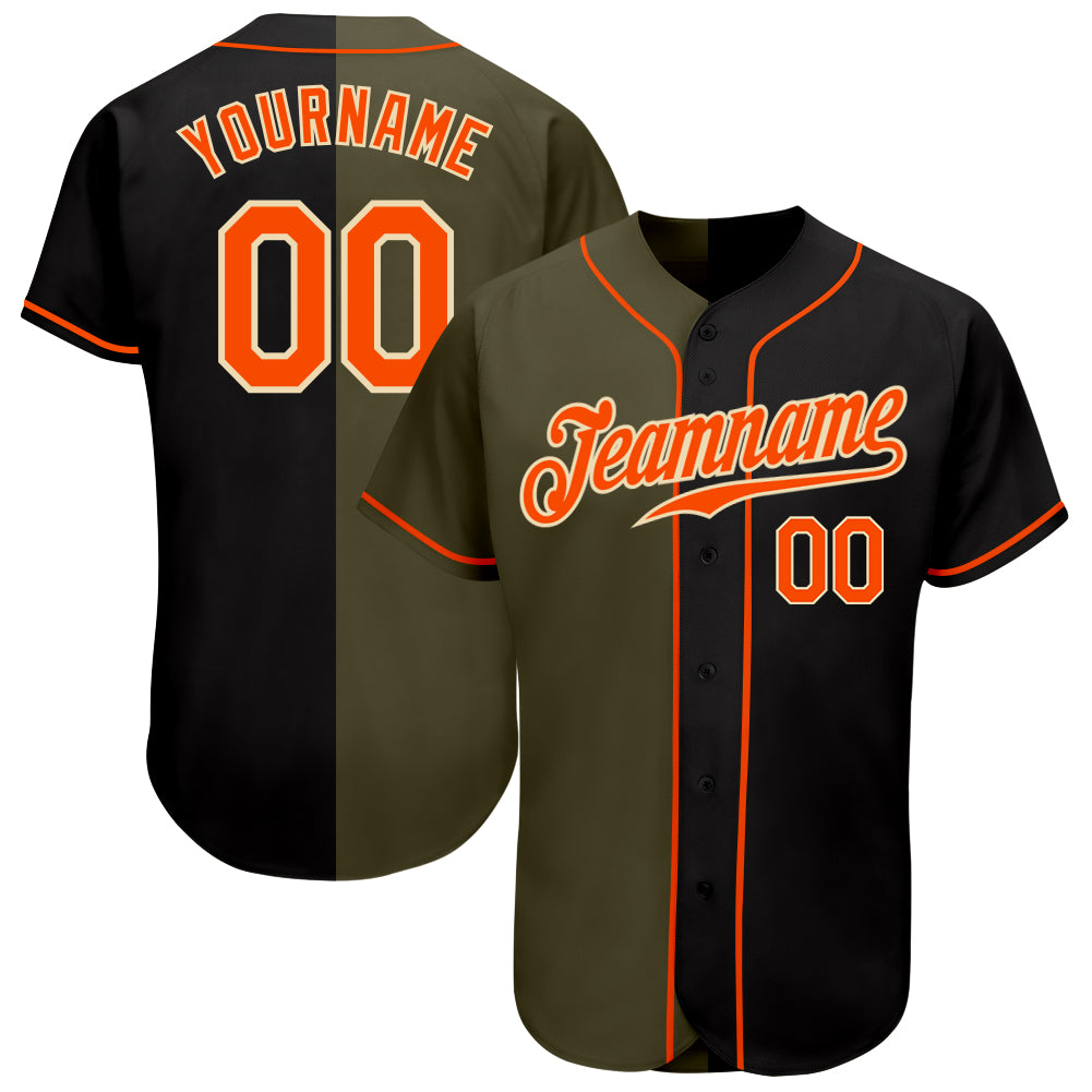 Custom Black Orange Olive-Cream Authentic Split Fashion Baseball Jersey baseball jersey product view 1