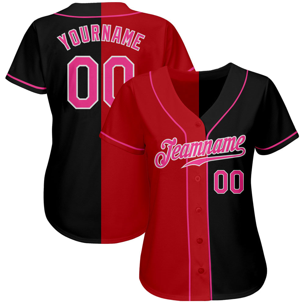 Custom Black Pink Red-White Authentic Split Fashion Baseball Jersey baseball jersey product view 2