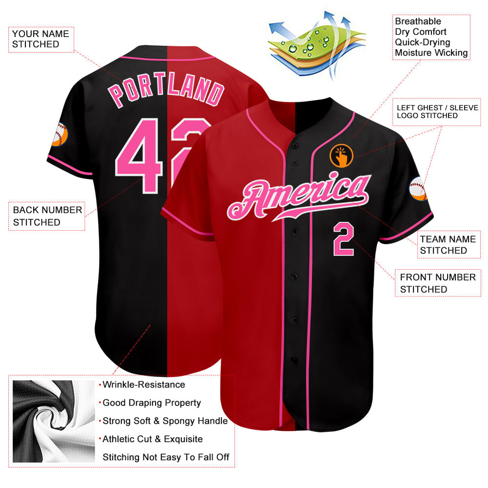 Custom Black Pink Red-White Authentic Split Fashion Baseball Jersey baseball jersey product view 3