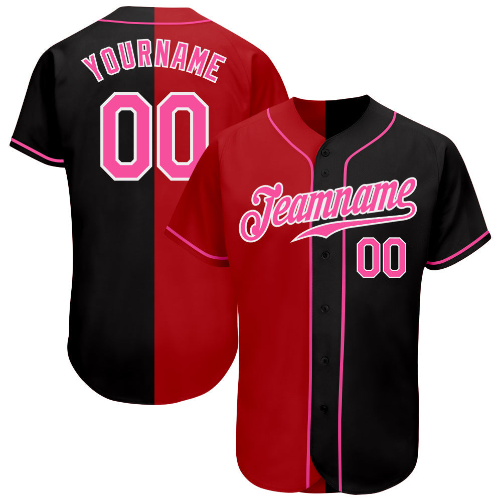 Custom Black Pink Red-White Authentic Split Fashion Baseball Jersey baseball jersey product view 1