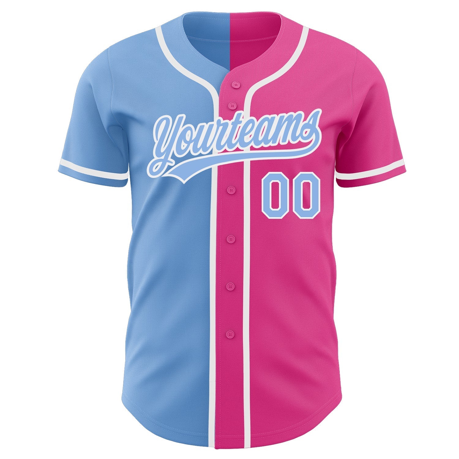 Custom Pink Light Blue-White Authentic Split Fashion Baseball Jersey baseball jersey product view 2