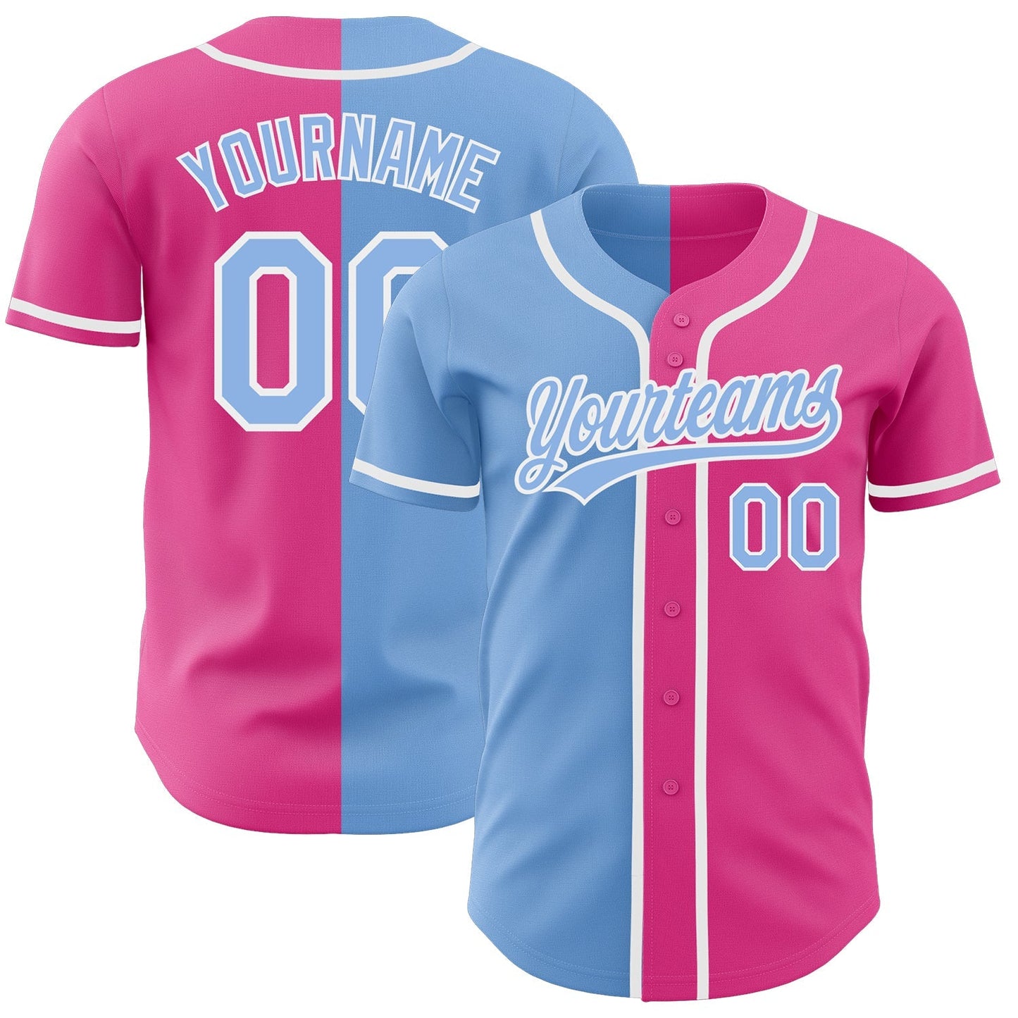 Custom Pink Light Blue-White Authentic Split Fashion Baseball Jersey baseball jersey product view 1