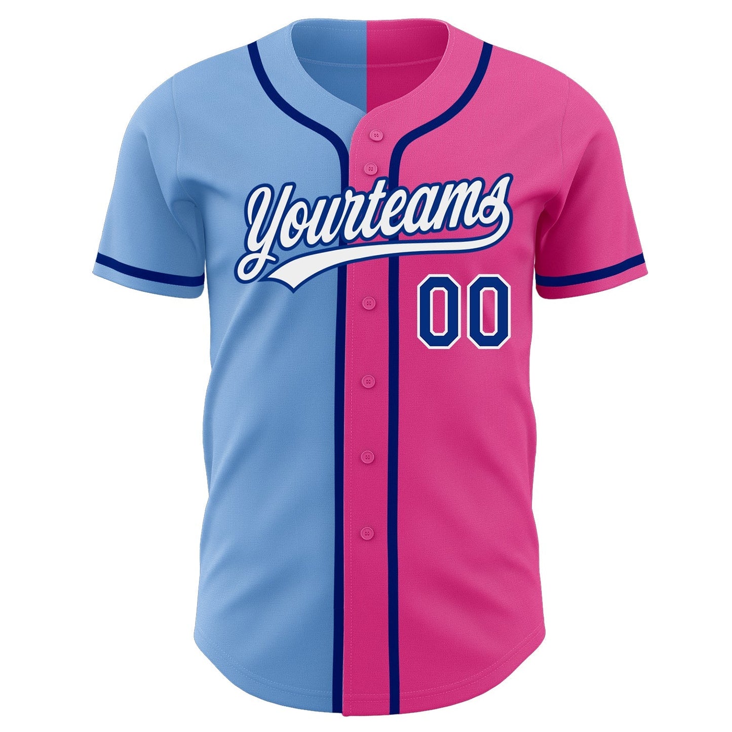 Custom Pink Royal-Light Blue Authentic Split Fashion Baseball Jersey baseball jersey product view 2