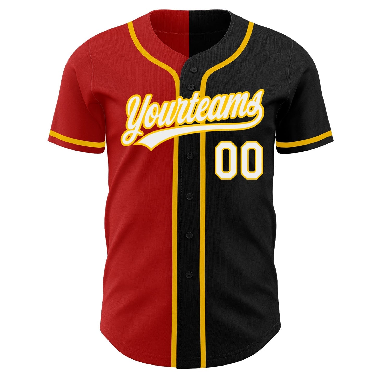 Custom Black White Red-Gold Authentic Split Fashion Baseball Jersey baseball jersey product view 2