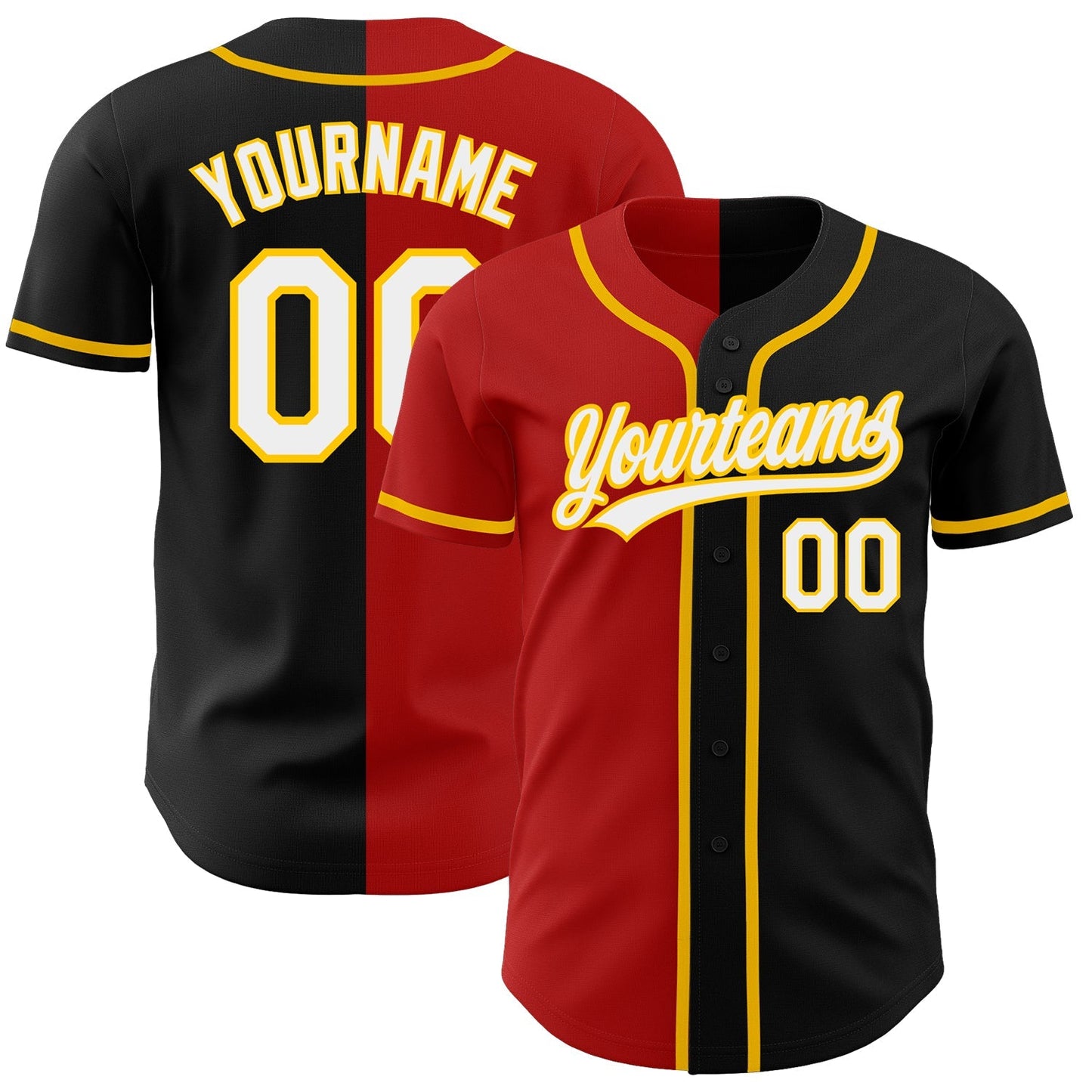 Custom Black White Red-Gold Authentic Split Fashion Baseball Jersey baseball jersey product view 1