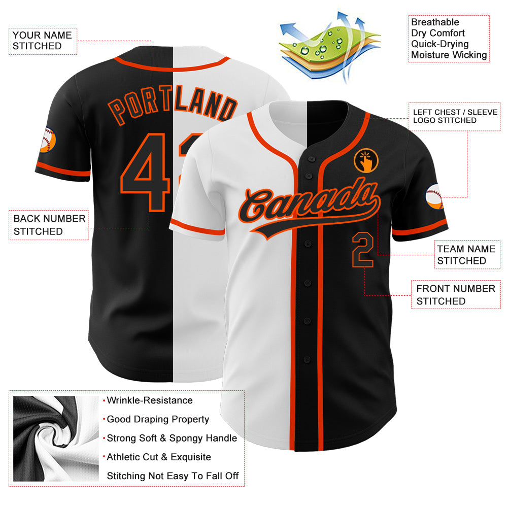 Custom Black Black White-Orange Authentic Split Fashion Baseball Jersey baseball jersey product view 3