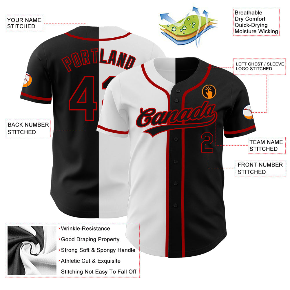 Custom Black Black White-Red Authentic Split Fashion Baseball Jersey baseball jersey product view 3