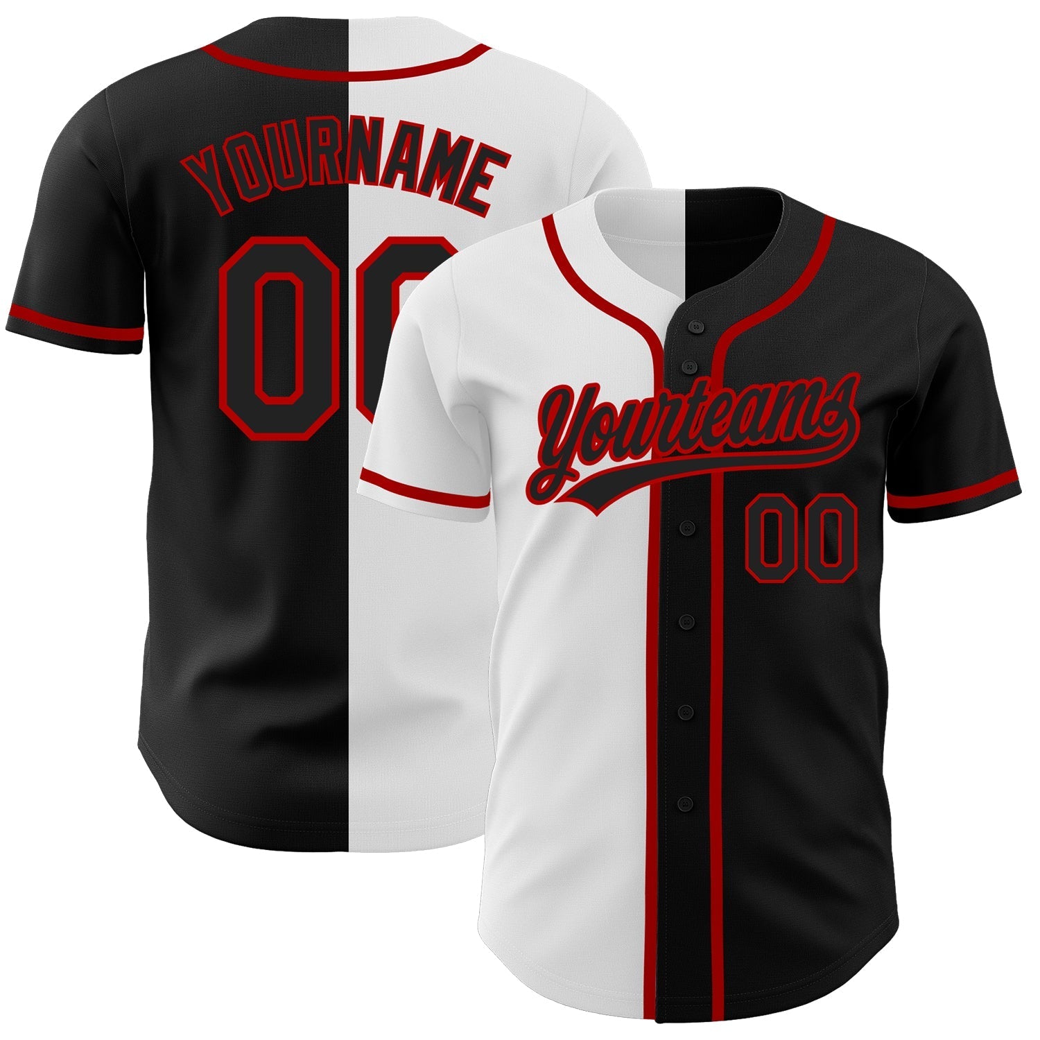 Custom Black Black White-Red Authentic Split Fashion Baseball Jersey baseball jersey product view 1