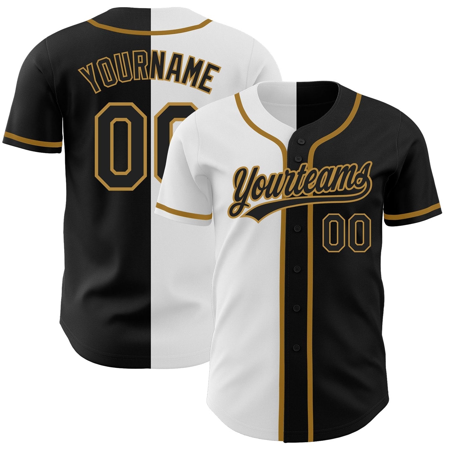 Custom Black Black White-Old Gold Authentic Split Fashion Baseball Jersey baseball jersey product view 1