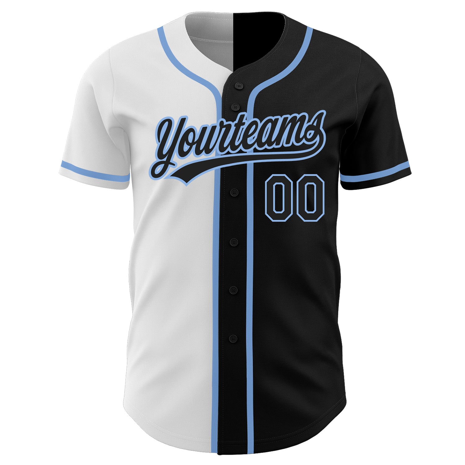 Custom Black Black White-Light Blue Authentic Split Fashion Baseball Jersey baseball jersey product view 2